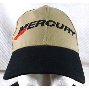 Mercury Boating Dock Embroidered Baseball Cap Tan & Black Adjustable Strap